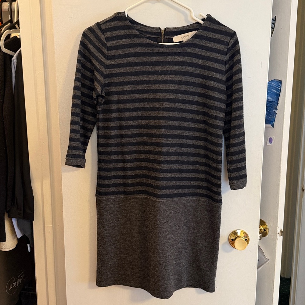 Striped Navy and Gray Dress by LOFT